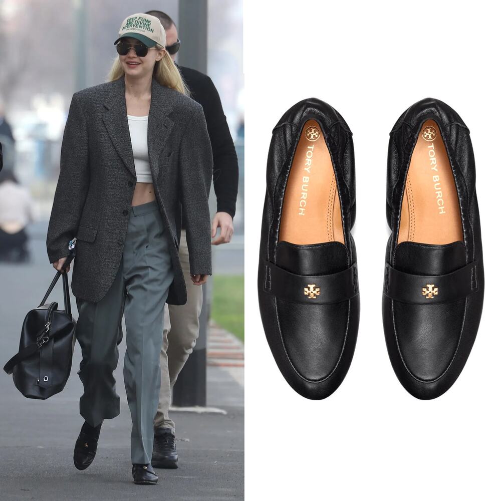 Tory Burch Ballet Loafer Perfect Black Slip On Leather Gold Tone Logo SZ 10